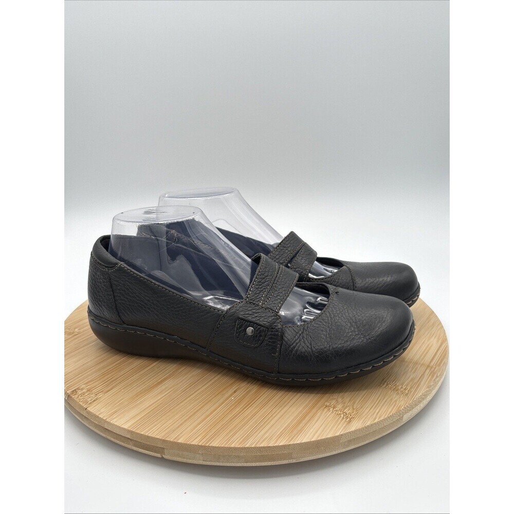 Clarks Black Pebble Leather Mary Jane Comfort Flats Womens Size 8.5 M Granola